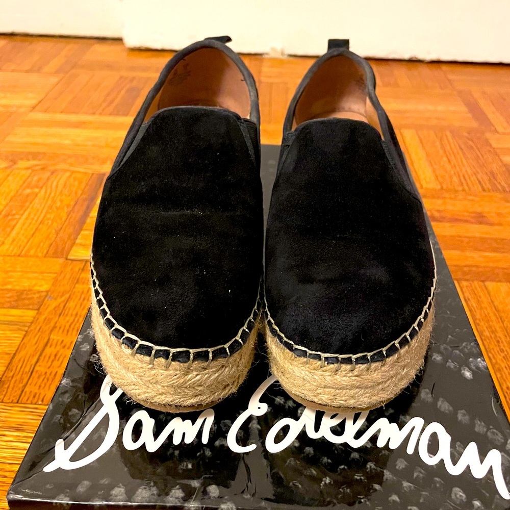 San Edelman Carrin Black Suede Espadrille Slides